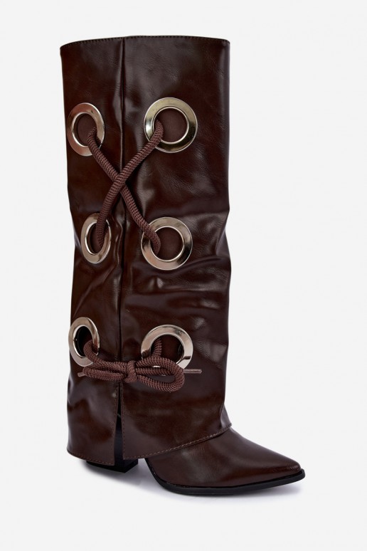 hoge laarzen met veterschaft en decoratieve veters in chocoladekleur Pamina
