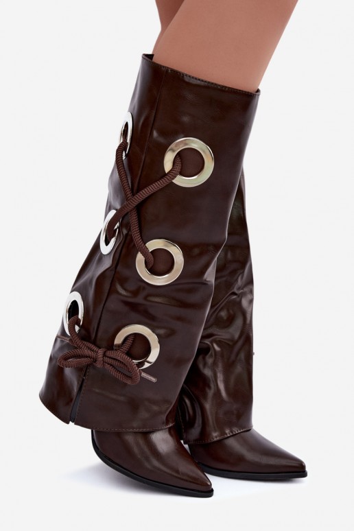 hoge laarzen met veterschaft en decoratieve veters in chocoladekleur Pamina