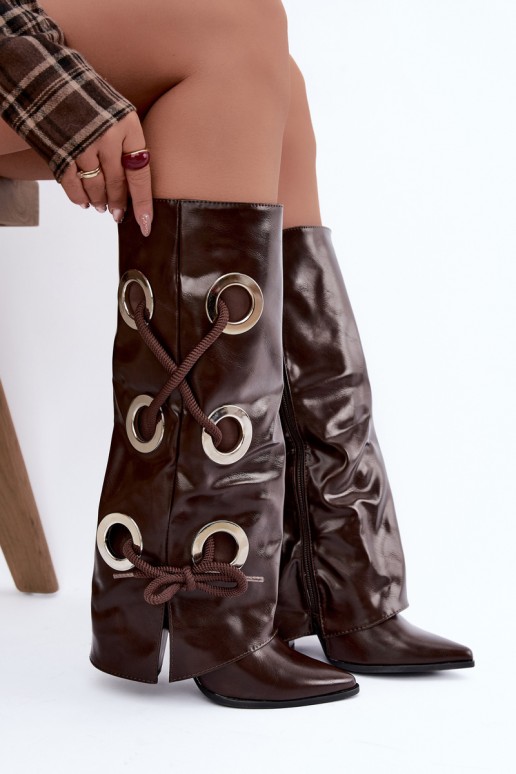 hoge laarzen met veterschaft en decoratieve veters in chocoladekleur Pamina