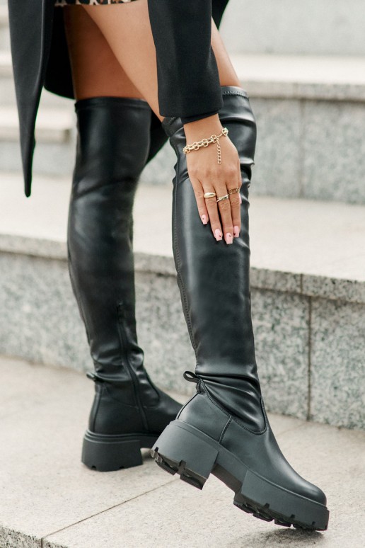 Zwarte over-the-knee laarzen met platform van faux leather Loreviana