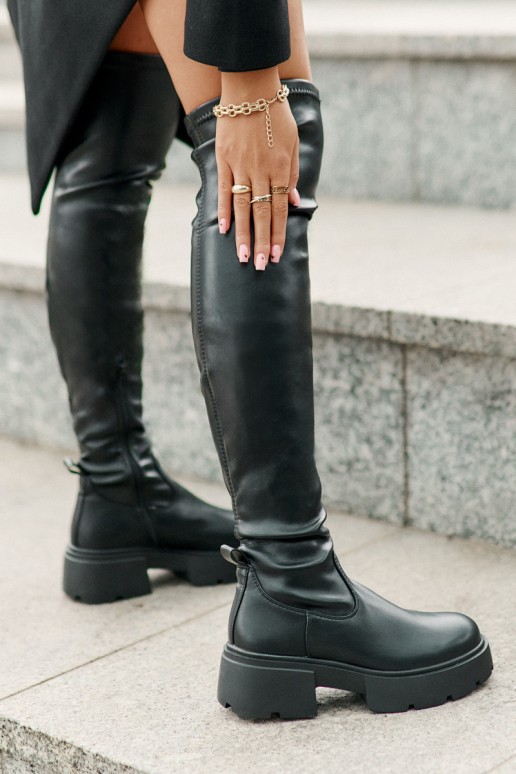 Zwarte over-the-knee laarzen met platform van faux leather Loreviana
