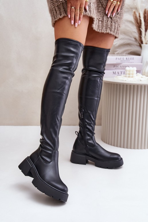 Zwarte over-the-knee laarzen met platform van faux leather Loreviana