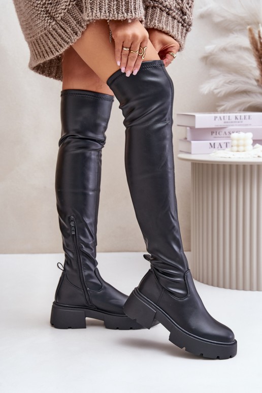 Zwarte over-the-knee laarzen met platform van faux leather Loreviana