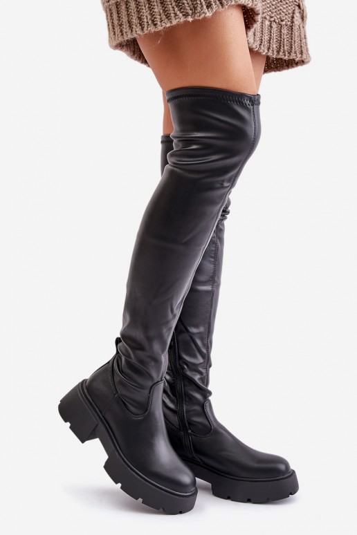 Zwarte over-the-knee laarzen met platform van faux leather Loreviana
