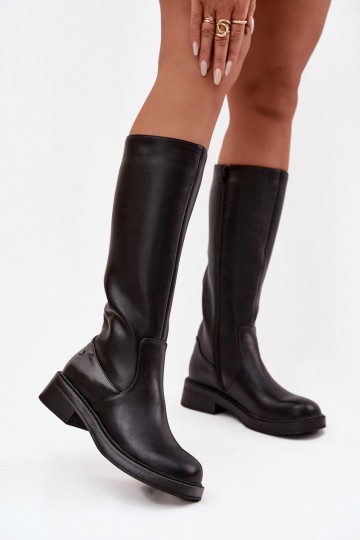 Zwarte warme over-the-knee laarzen van leer 2