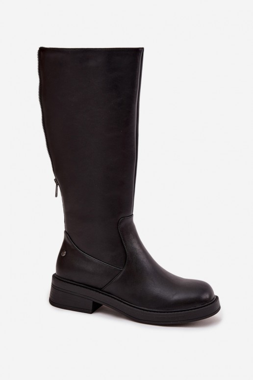 Zwarte warme over-the-knee laarzen van leer