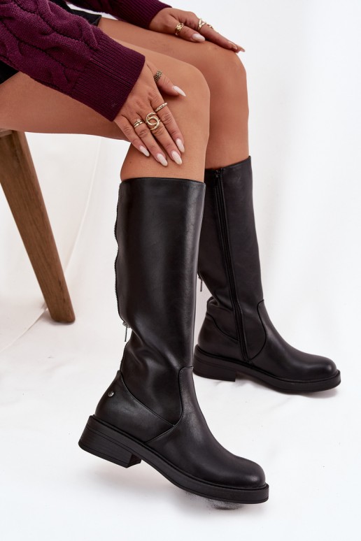 Zwarte warme over-the-knee laarzen van leer