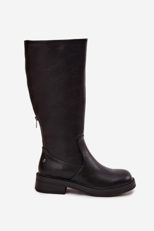 Zwarte warme over-the-knee laarzen van leer