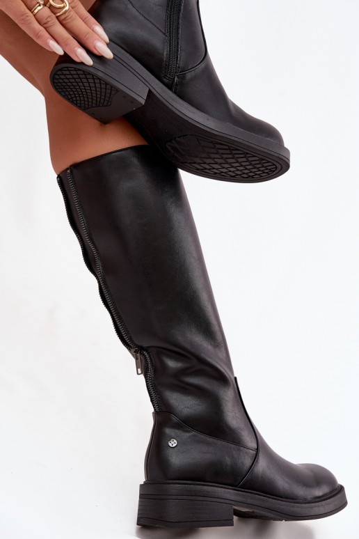 Zwarte warme over-the-knee laarzen van leer