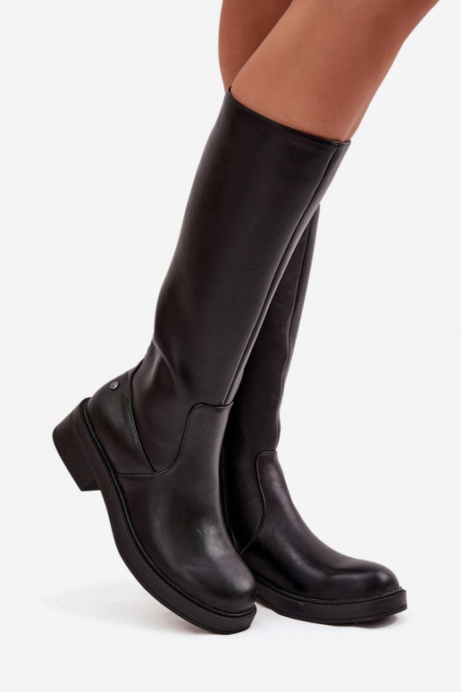 Zwarte warme over-the-knee laarzen van leer