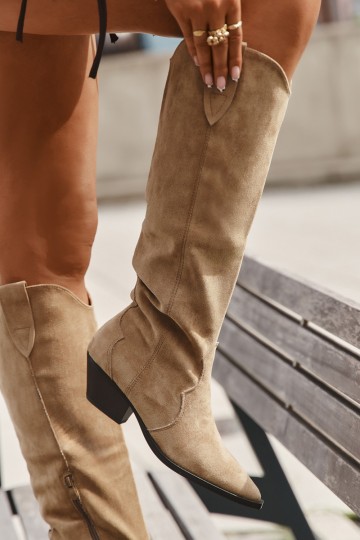 opInarmen laarzen coInboystijl met hakkenvan eco-suèdeu beige Jovianne 2