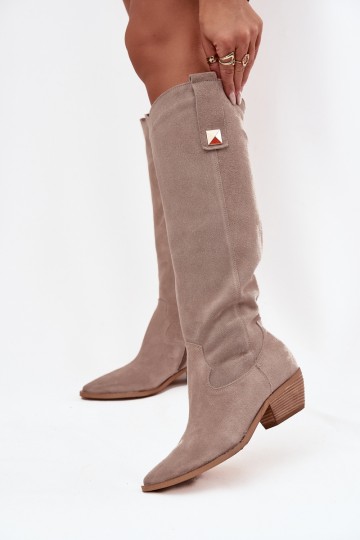 Koffiekleurige faux suede lange cowboylaarzen met voering Zazoo 4224 2