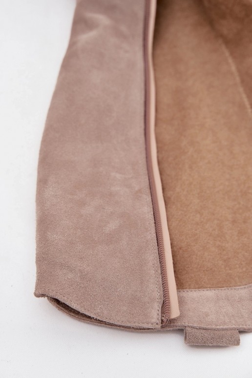 Koffiekleurige faux suede lange cowboylaarzen met voering Zazoo 4224