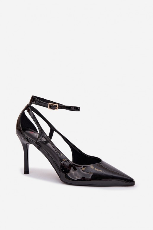 Zwarte faux leren hoge hakken met lak effect Fionnel