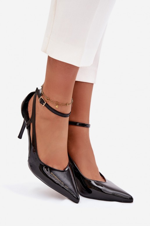 Zwarte faux leren hoge hakken met lak effect Fionnel