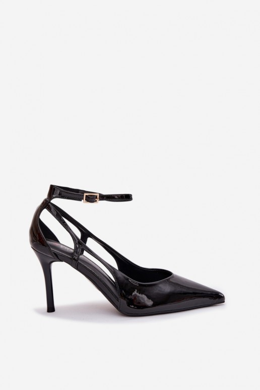 Zwarte faux leren hoge hakken met lak effect Fionnel