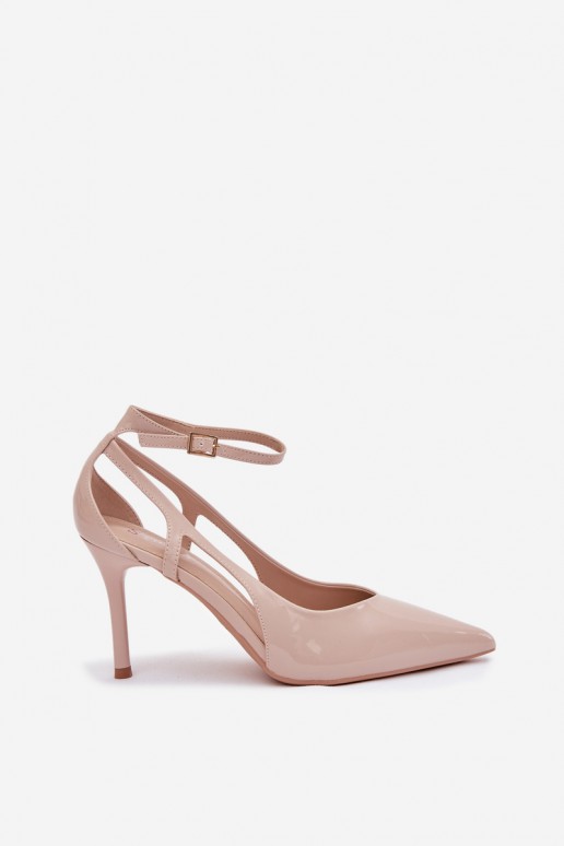 Beige faux leren hoge hakken met lak effect Fionnel