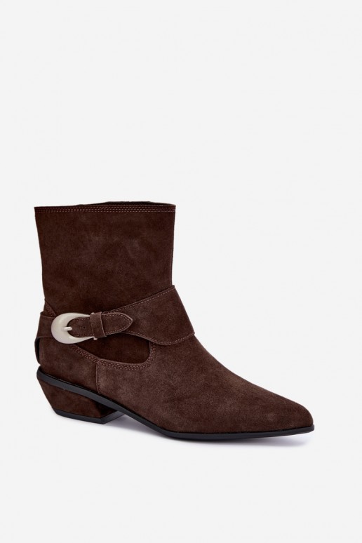 Geïsoleerde Serenelle enkellaarsjes cowboy-stijl van faux suede in bruin