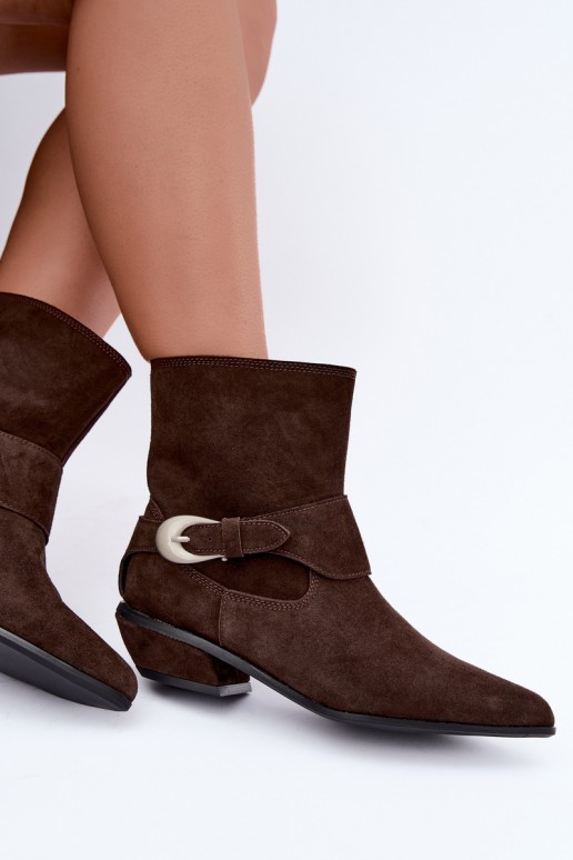 Geïsoleerde Serenelle enkellaarsjes cowboy-stijl van faux suede in bruin
