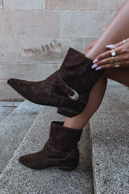 Geïsoleerde Serenelle enkellaarsjes cowboy-stijl van faux suede in bruin