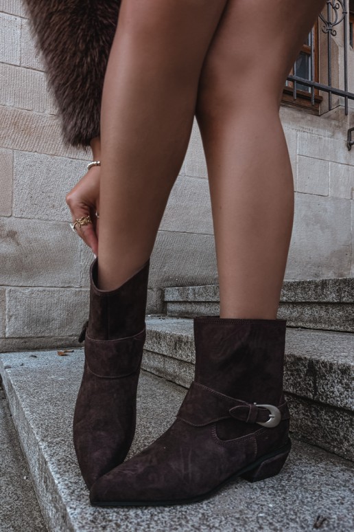 Geïsoleerde Serenelle enkellaarsjes cowboy-stijl van faux suede in bruin