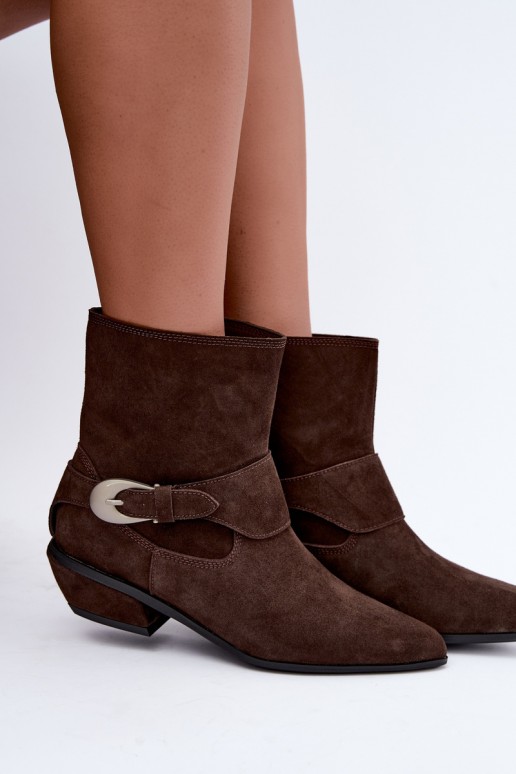 Geïsoleerde Serenelle enkellaarsjes cowboy-stijl van faux suede in bruin