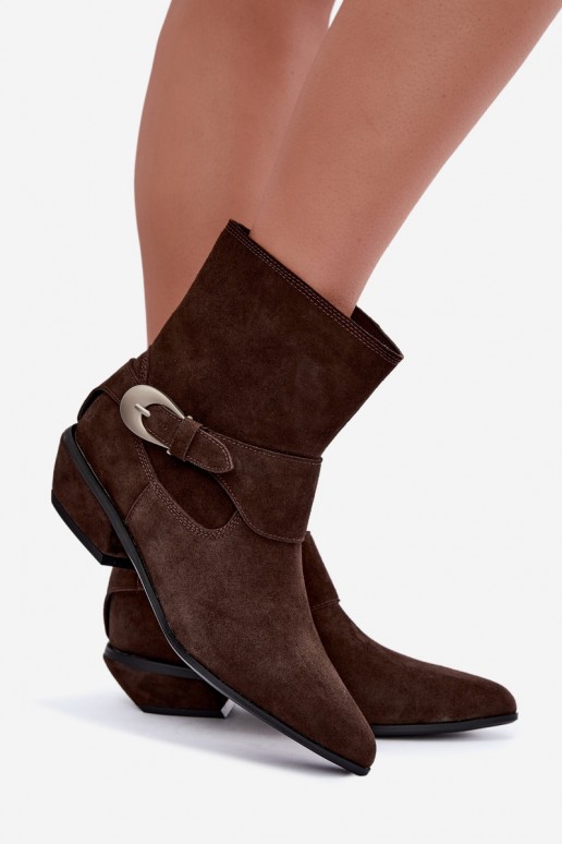 Geïsoleerde Serenelle enkellaarsjes cowboy-stijl van faux suede in bruin