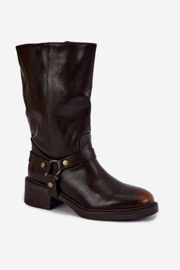 Warme enkellaarsjes met decoratieve riemen in chocoladekleur Galdine 2