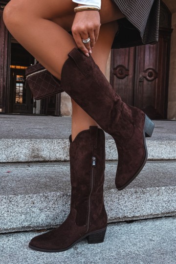 Warme lange cowboy-stijl laarzen met hakken in bruin Rialene