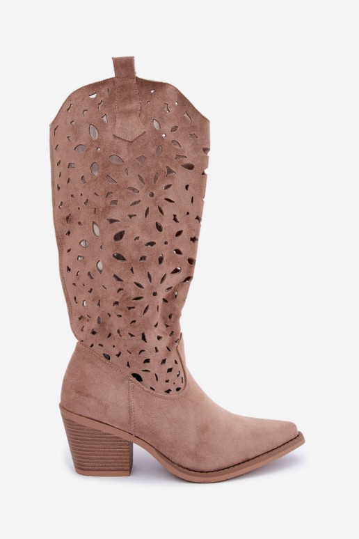 Uitgesneden lange cowboy-stijl laarzen met hakken in zand Salirae
