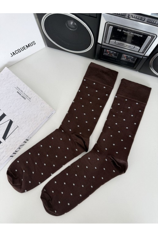 Herenkousen met stippen in chocoladebruin