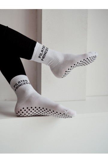 Dames antislip sokken PILATES PRINCESS wit met zwarte patronen
