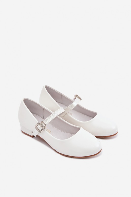 Kinderen witte ballerina's met glans en linten Vinceza 13291