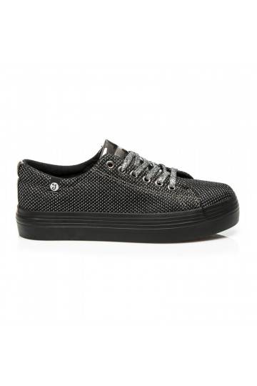 Exclusieve glanzende zwarte en zilveren schoenen met dikke zolen AB-37S  - 2 2