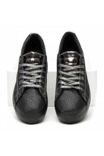 Exclusieve glanzende zwarte en zilveren schoenen met dikke zolen AB-37S  - 2
