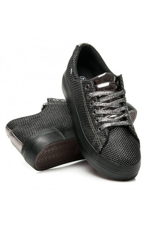 Exclusieve glanzende zwarte en zilveren schoenen met dikke zolen AB-37S  - 5 Exclusieve glanzende zwarte en zilveren schoenen met dikke zolen AB-37S  - 5