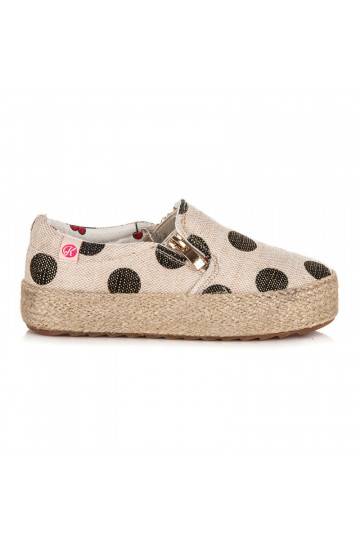 Kindermode crème textielschoenen met decoratieve ritssluiting en zwarte stippen K1645004NE  - 2 2