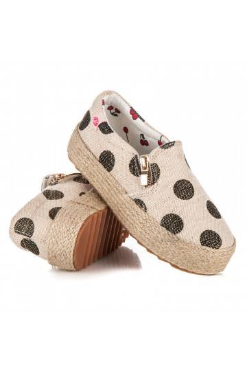 Kindermode crème textielschoenen met decoratieve ritssluiting en zwarte stippen K1645004NE  - 2