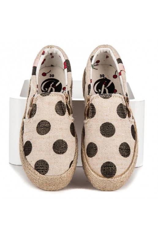 Kindermode crème textielschoenen met decoratieve ritssluiting en zwarte stippen K1645004NE  - 3 Kindermode crème textielschoenen met decoratieve ritssluiting en zwarte stippen K1645004NE  - 3