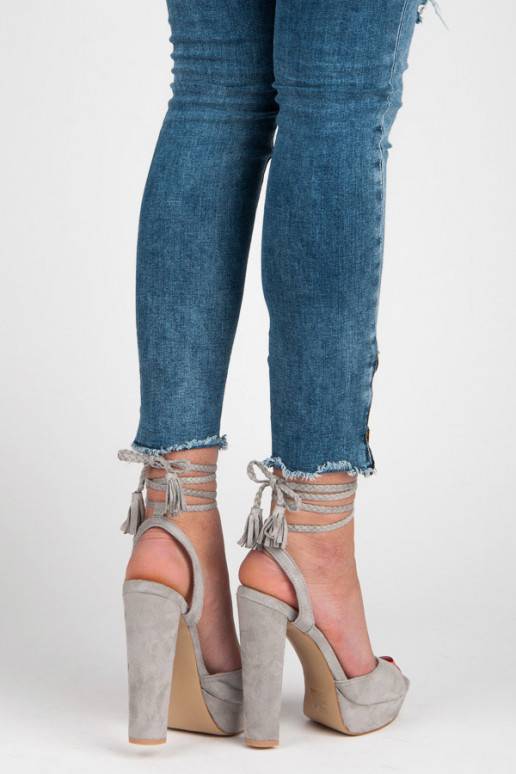 Grijze sandalen met hoge hakken VICES met bohemien details 1233-5G  - 5