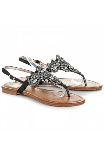 Elegante zwarte sandalen in Indiase stijl met teenriem D-6532B 2