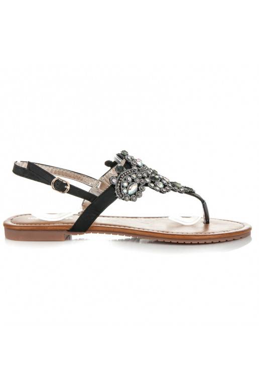 Elegante zwarte sandalen in Indiase stijl met teenriem D-6532B
