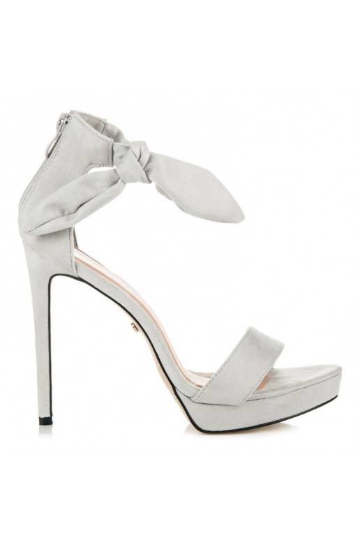 Grijze suède sandalen met hoge hak en striksluiting AF-8675G  - 3 Grijze suède sandalen met hoge hak en striksluiting AF-8675G  - 3