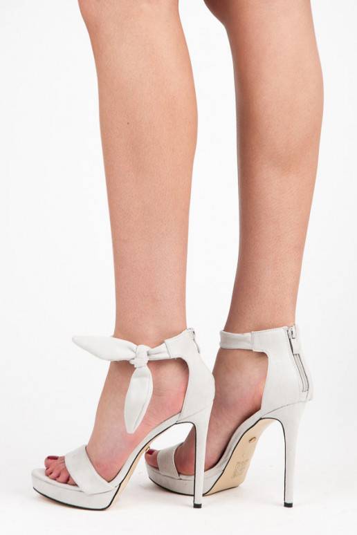 Grijze suède sandalen met hoge hak en striksluiting AF-8675G  - 2 Grijze suède sandalen met hoge hak en striksluiting AF-8675G  - 2