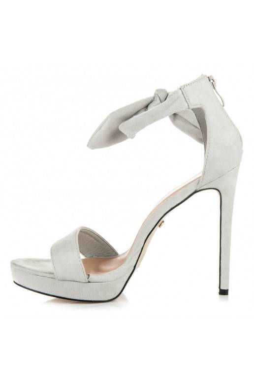 Grijze suède sandalen met hoge hak en striksluiting AF-8675G  - 4 Grijze suède sandalen met hoge hak en striksluiting AF-8675G  - 4