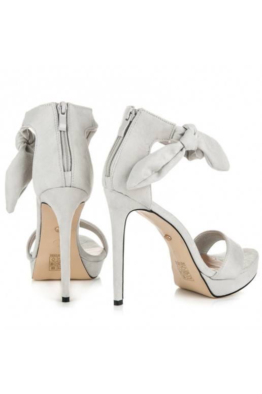 Grijze suède sandalen met hoge hak en striksluiting AF-8675G  - 5 Grijze suède sandalen met hoge hak en striksluiting AF-8675G  - 5