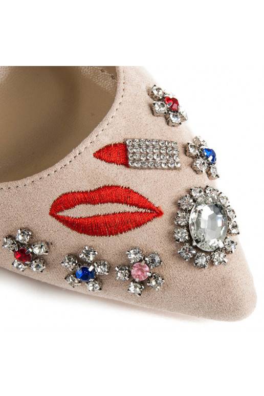 Beige suède schoenen met geborduurde en glanzende details WL119BE  - 2 Beige suède schoenen met geborduurde en glanzende details WL119BE  - 2