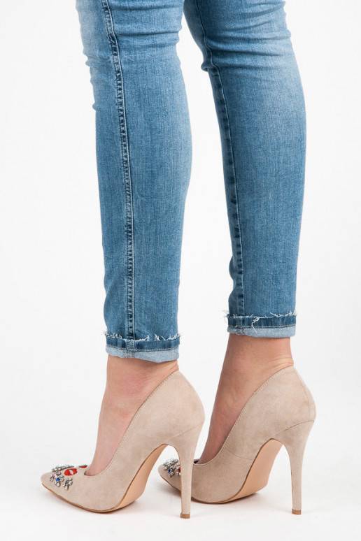 Beige suède schoenen met geborduurde en glanzende details WL119BE  - 3 Beige suède schoenen met geborduurde en glanzende details WL119BE  - 3