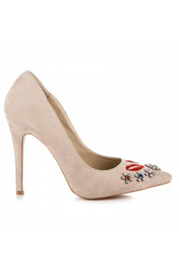 Beige suède schoenen met geborduurde en glanzende details WL119BE  - 5