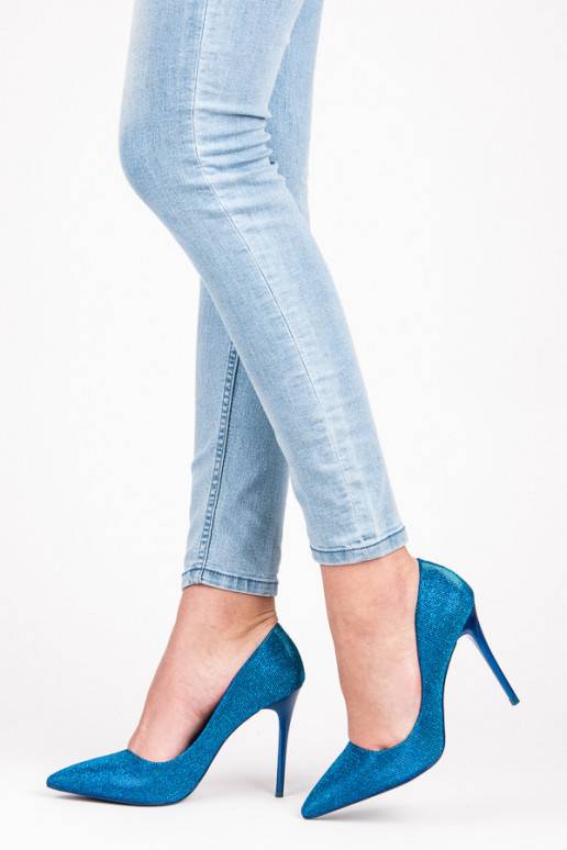 Glanzende blauwe hoge hak schoenen LEI-105BL